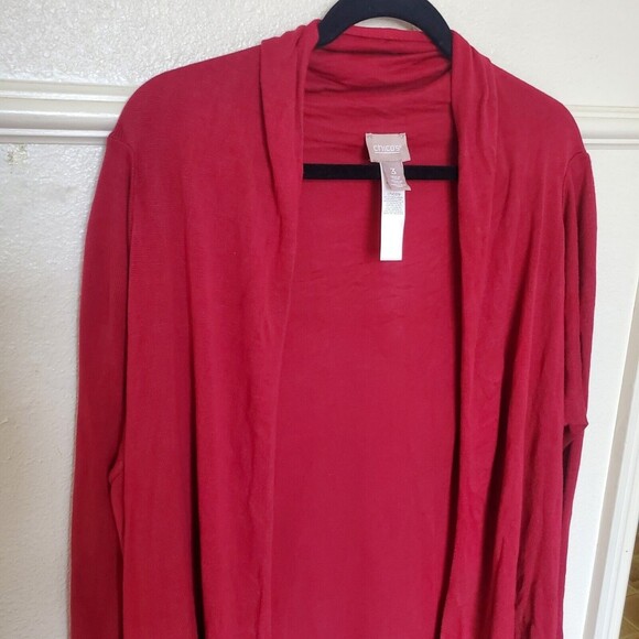 Chicos Open Front Draped Millie Cardigan Sweater Red Maroon XL/16 Size 3 - Picture 10 of 16